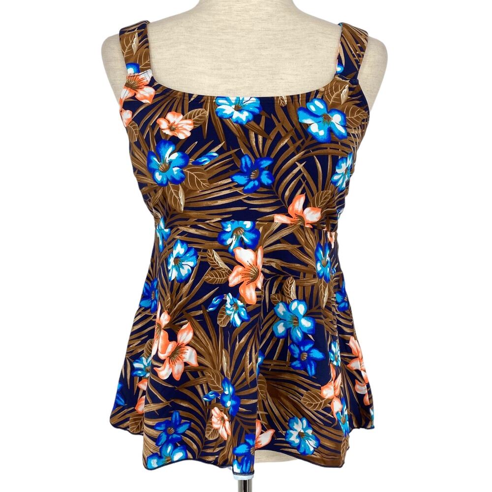 LANDS END NWT Tropical Palm Print Scoop Neck Flutter Tankini Swim Top Size Small